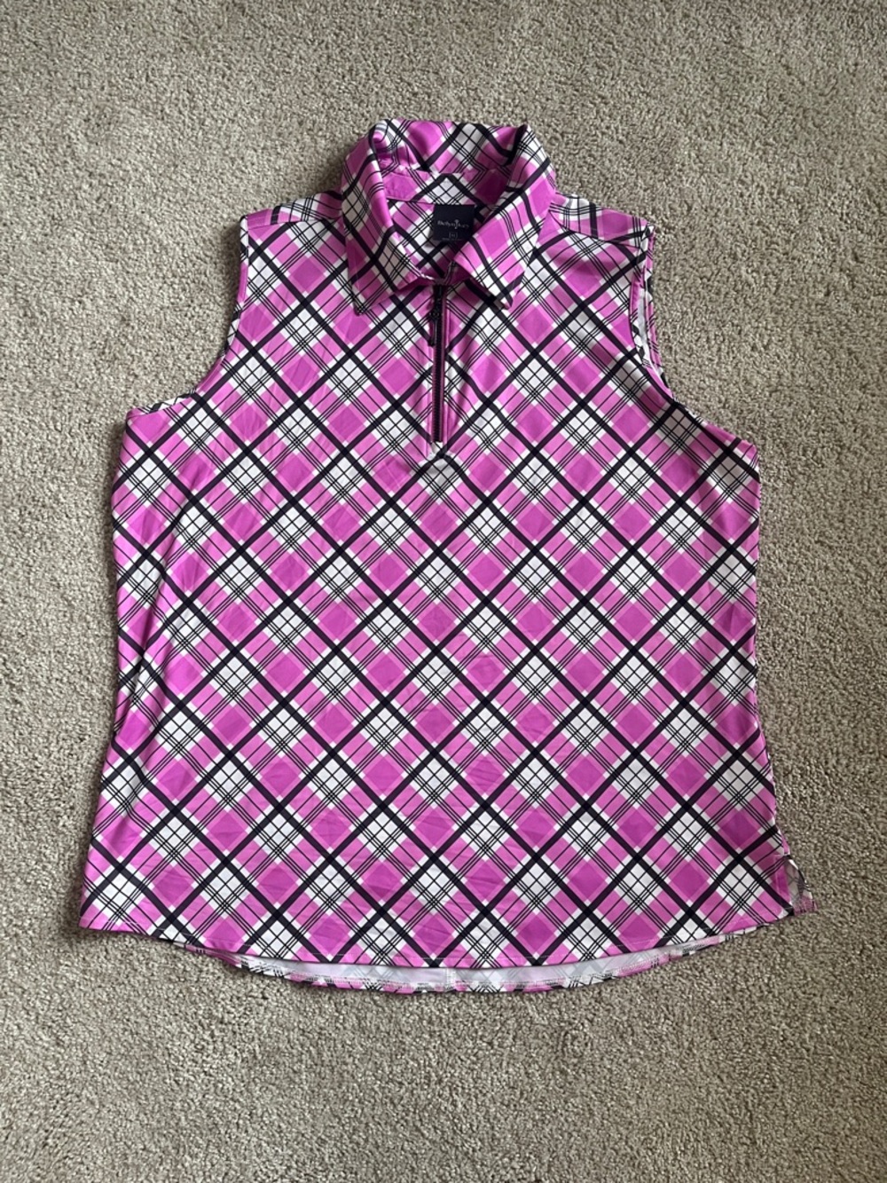Belyn Key | Pink Plaid Sleeveless Golf Polo Top